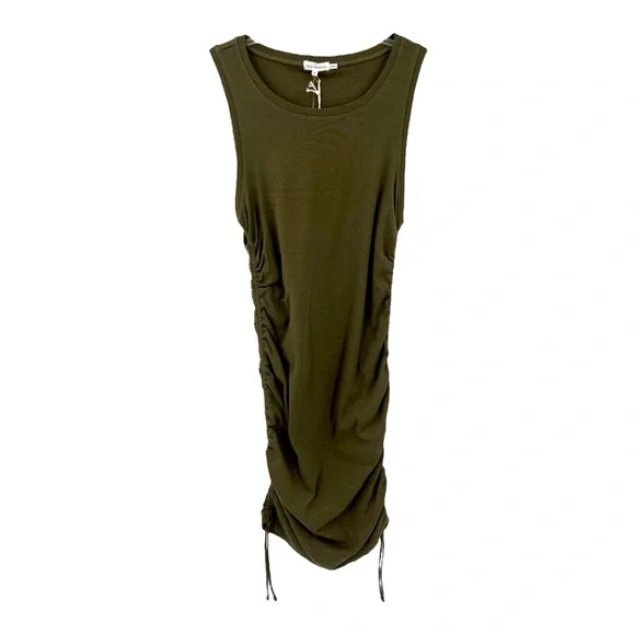 Good American Rushed Mini Tank Dress Color: Sea turtle (olive green) SZ 5X - Picture 3 of 11